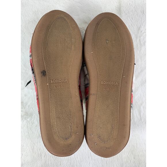 Sonoma Women’s Red Checkered Fur Slip-On Slippers Size 9-10 - Picture 9 of 9